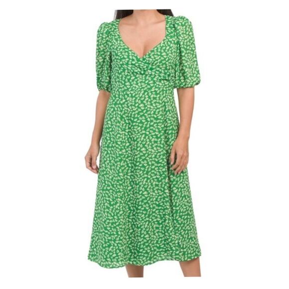 WAYF Floral Slit Leg Midi Dress M Green - Picture 1 of 6
